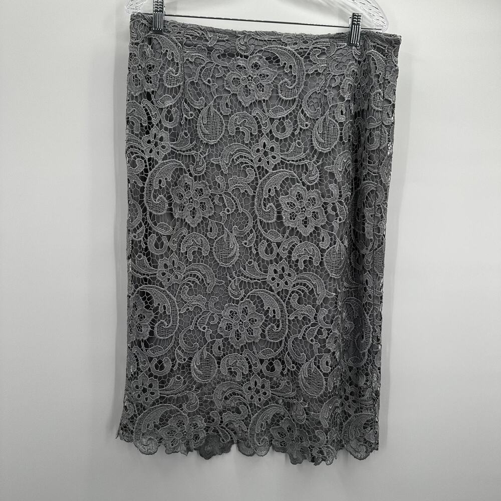 Emma Street Skirt Womens 12 Gray Floral Lace Overlay Scalloped Hem‎ Lined Formal